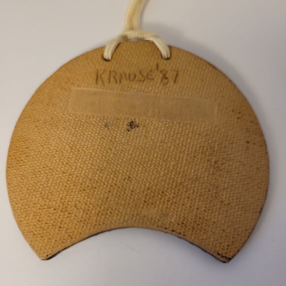 Krause Vintage Pottery Pendant Clay Geometric Signed 1987 Brown Nylon Cord - Picture 3 of 7